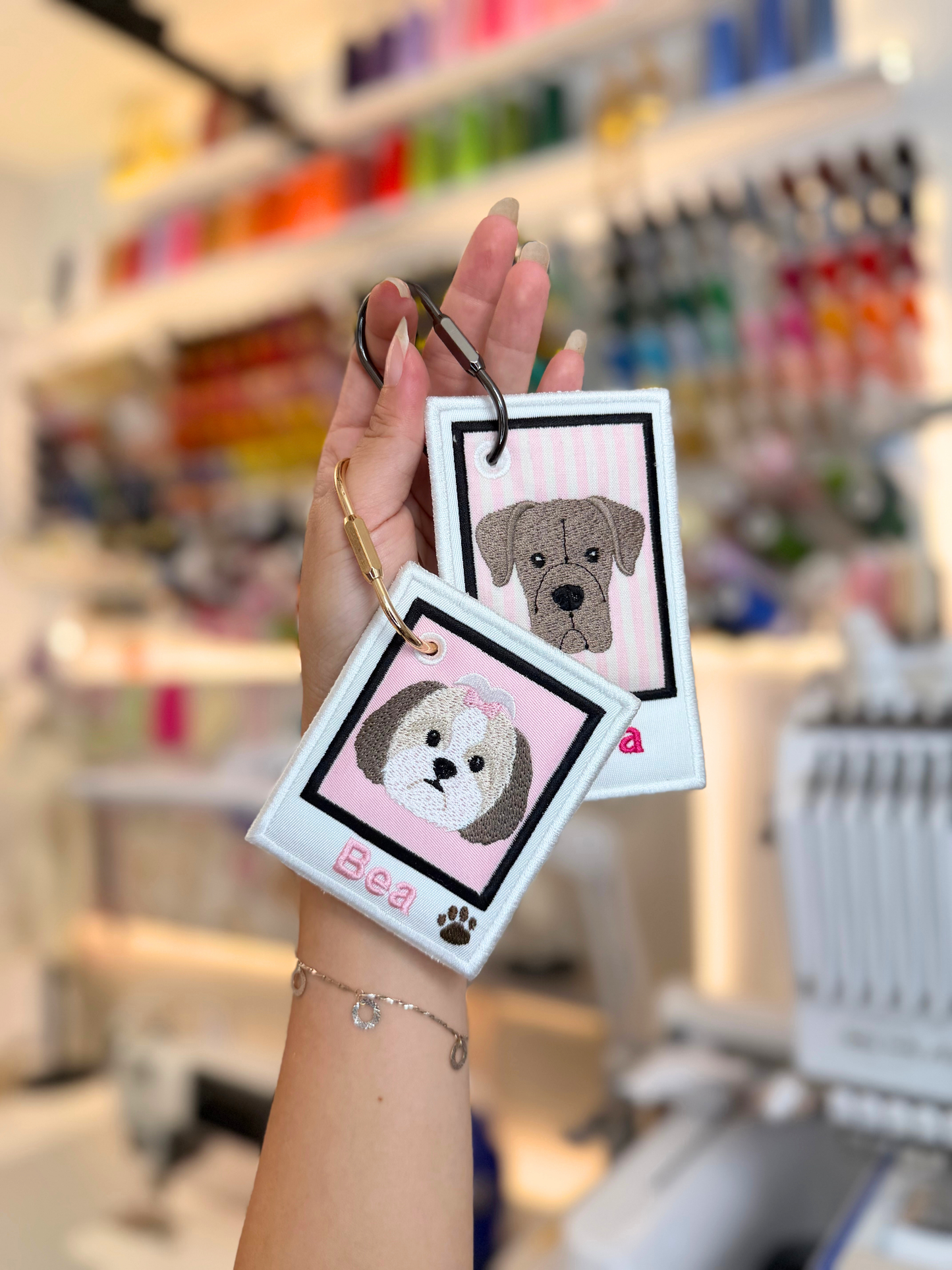embroidered polaroid key chain