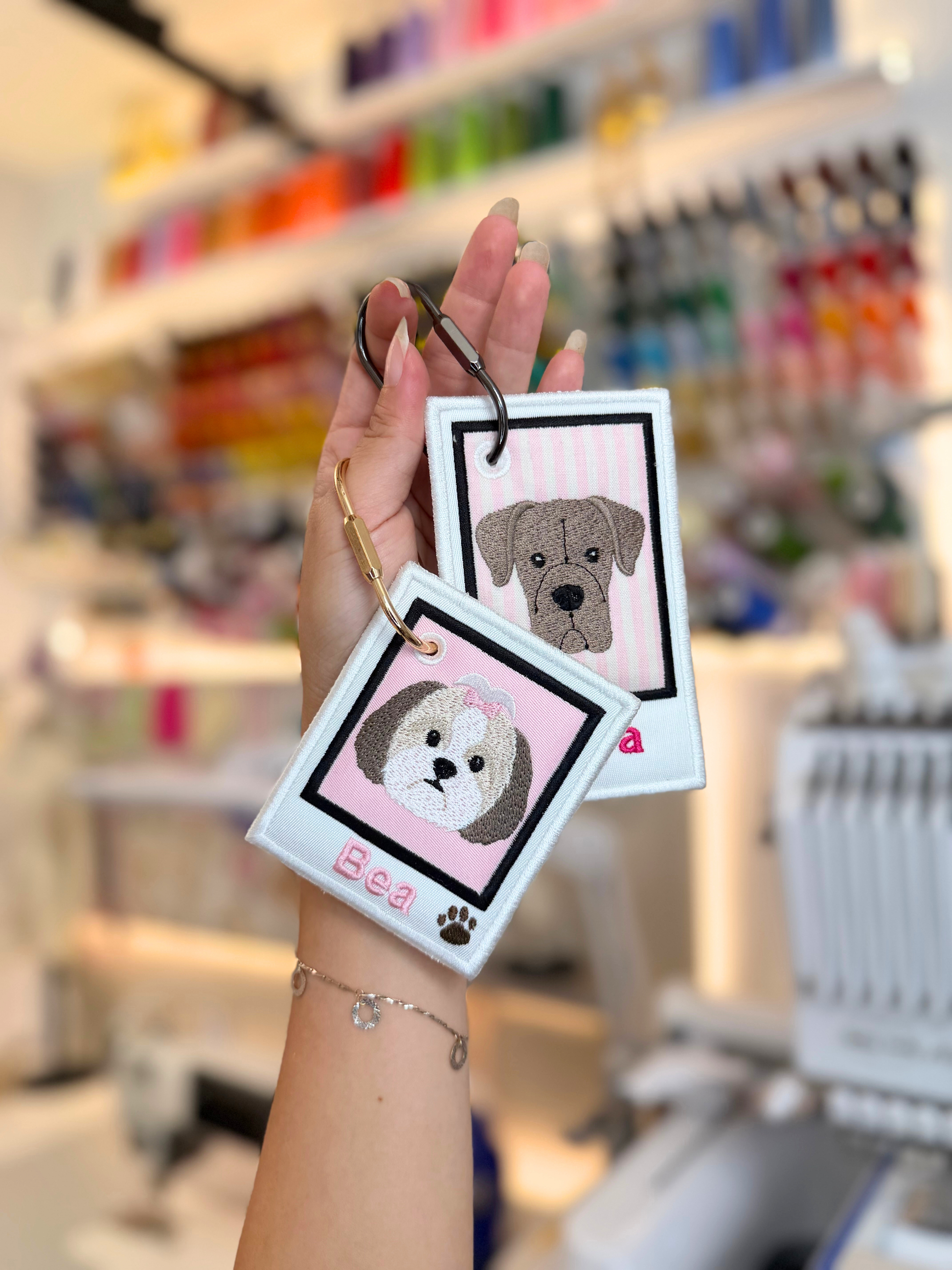 embroidered polaroid key chain